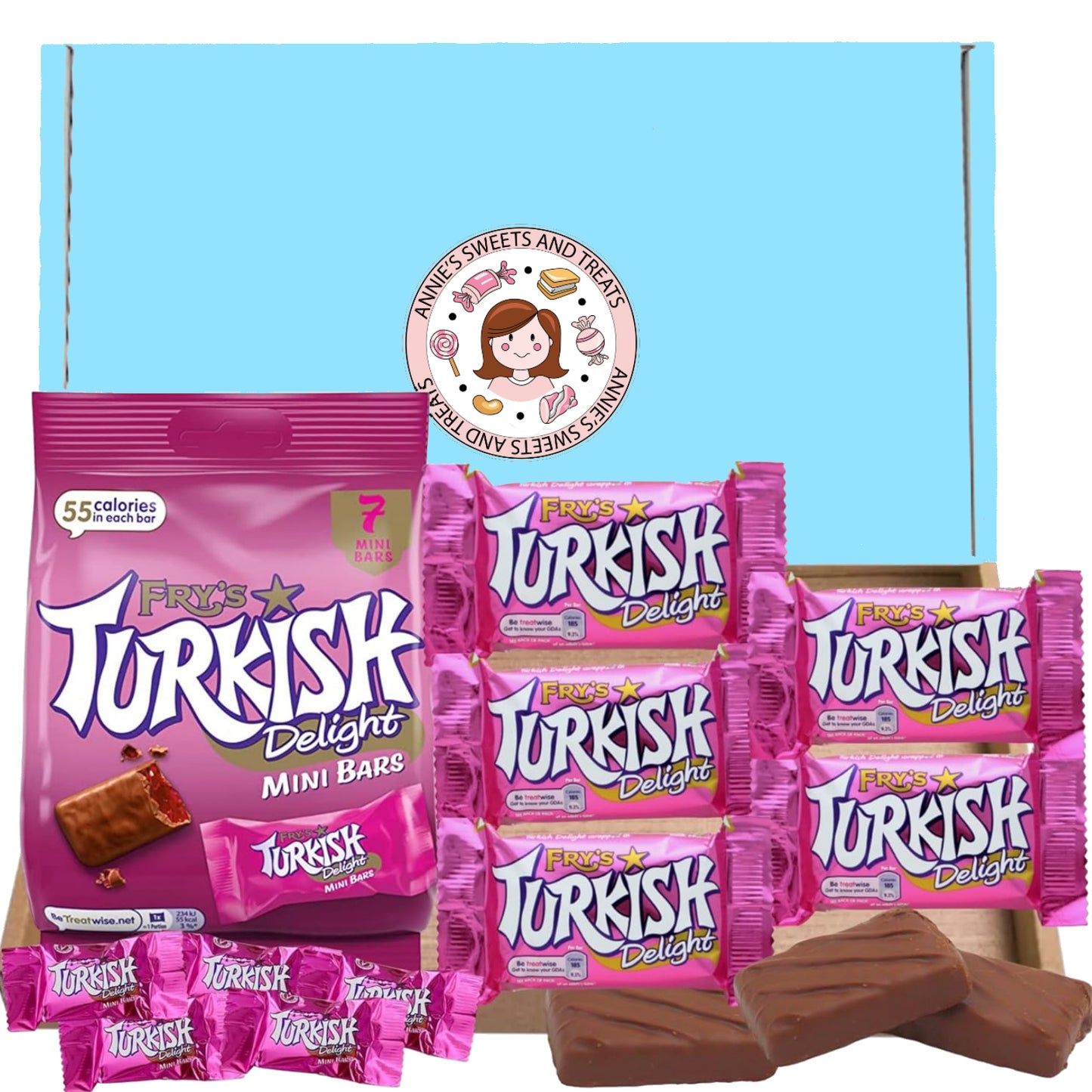 Frys Turkish Delight Gift Box - x5 Frys Turkish Delights 51g Bars Bundled With Frys Mini Turkish Delight Bars 105g - Chocolate Gift Ideal for Christmas